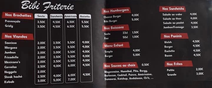 Photo Le menu de Bibi friterie à Alquines